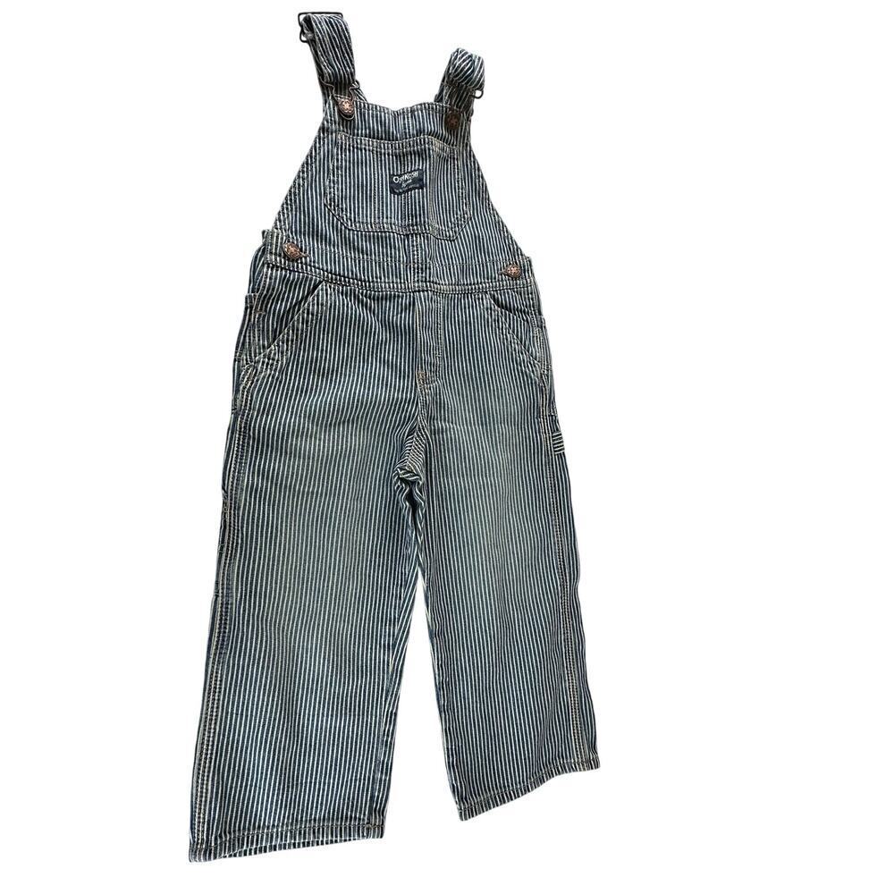 OshKosh B’gosh Toddler Railroad Stripe Overalls Size‎ 3 Vintage Blue Denim